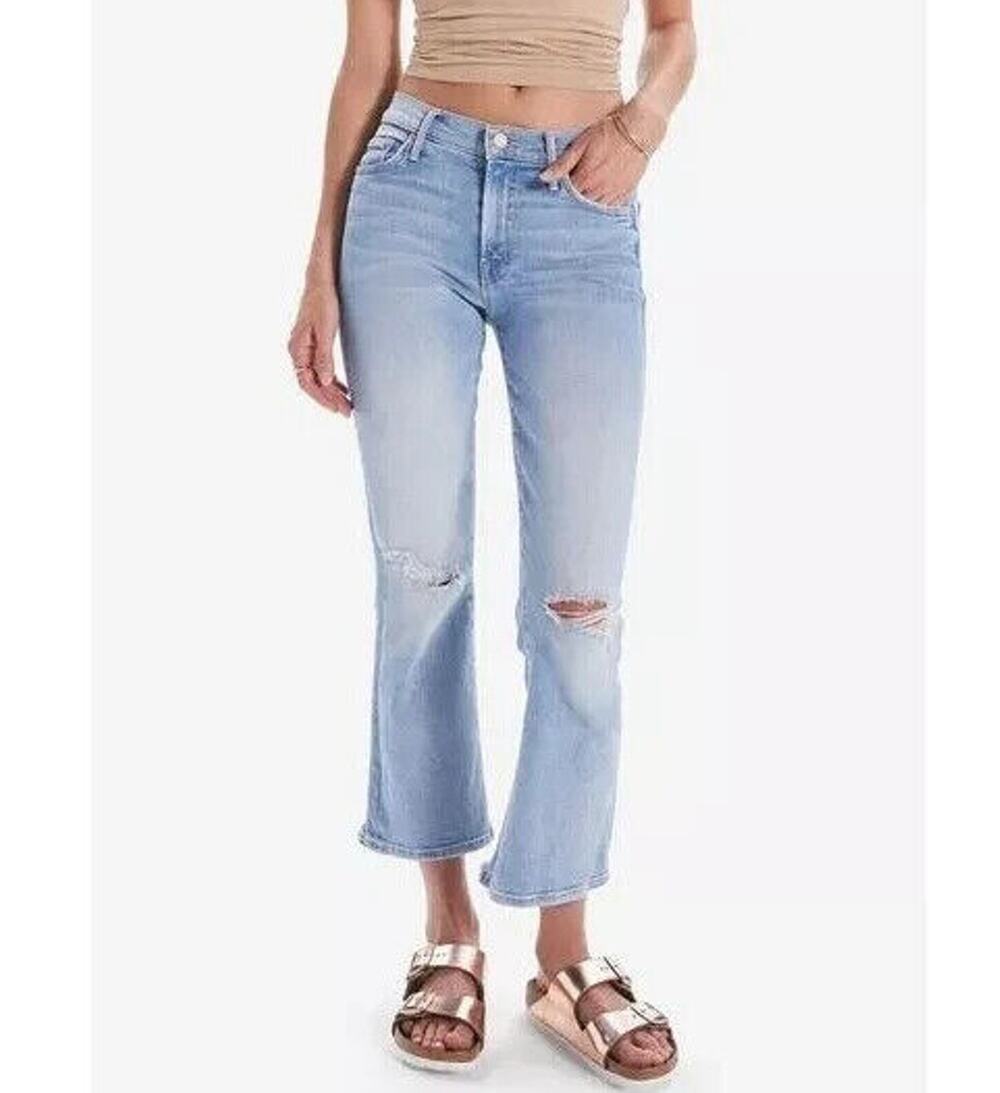 Mother  The Outsider Ankle Chew Cropped Denim Jeans in Poisoned Petals Size 25